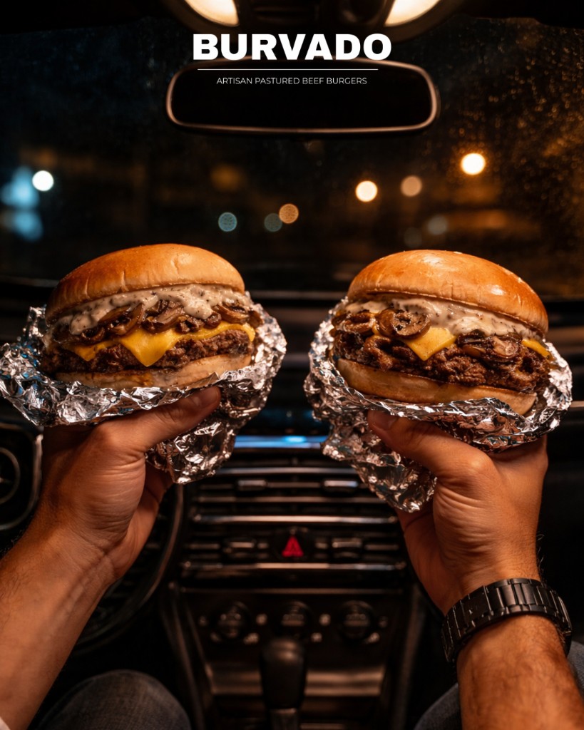 Two burgers wrapped for the drive